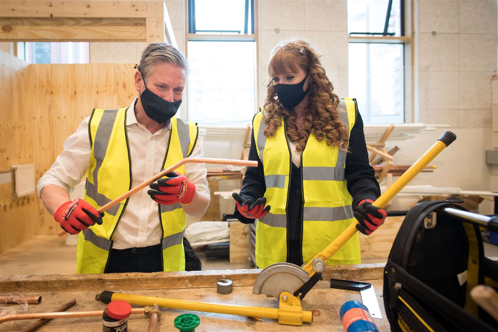 Sir Keir Starmer and Angela Rayner during a visit to The Construction Skills Centre in London (Stefan Rousseau/PA)