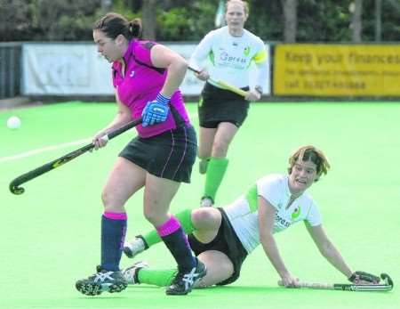 Canterbury's Jen Wilson goes to ground against Poynton on Saturday