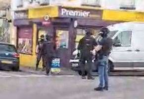 Armed police and multiple police cars were spotted outside the Premier shop in Cowper Road, Margate. Picture: Gavin Bull