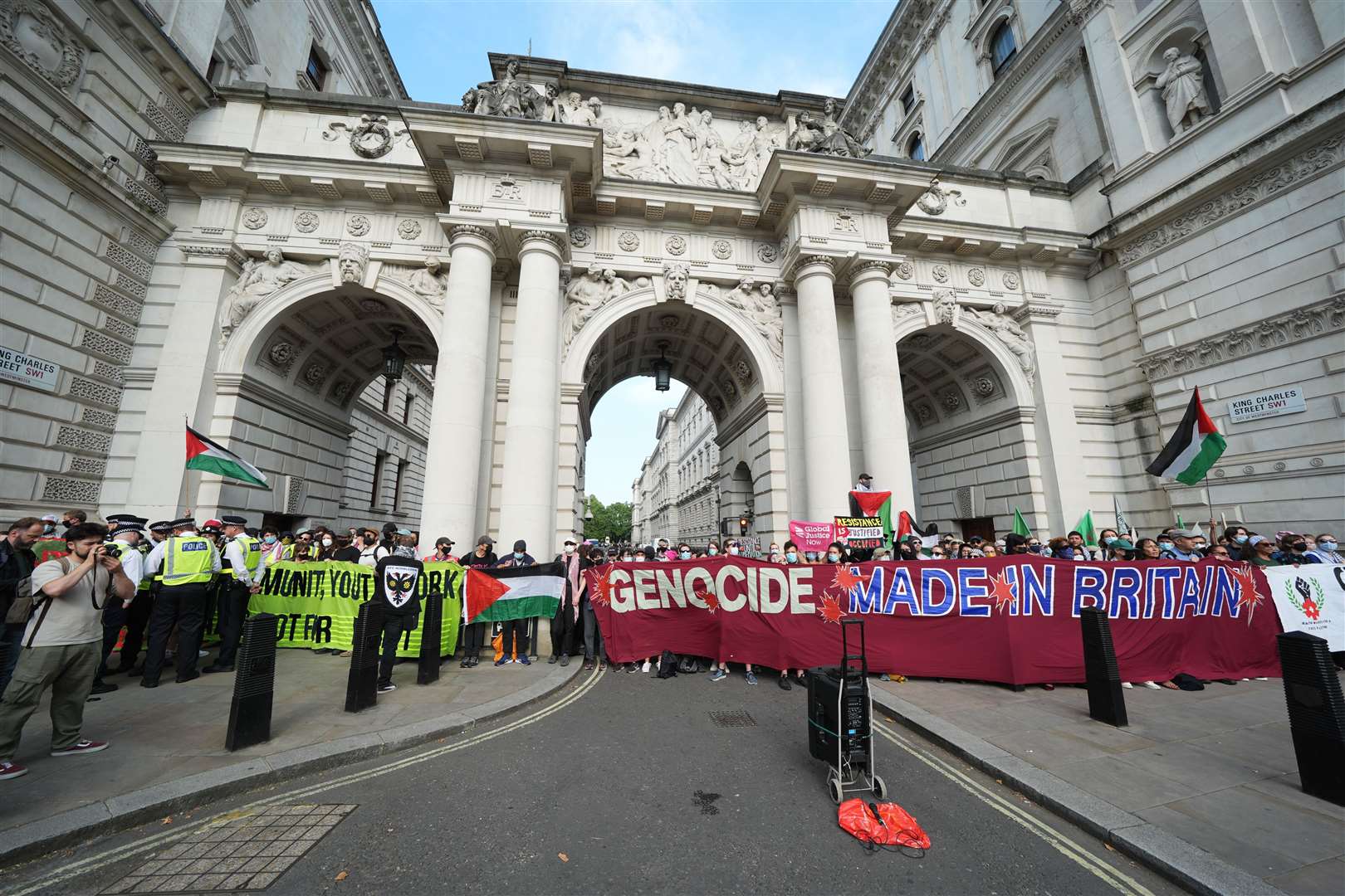 Members of Workers for a Free Palestine blockade the Foreign, Commonwealth and Development Office (Lucy North/PA)