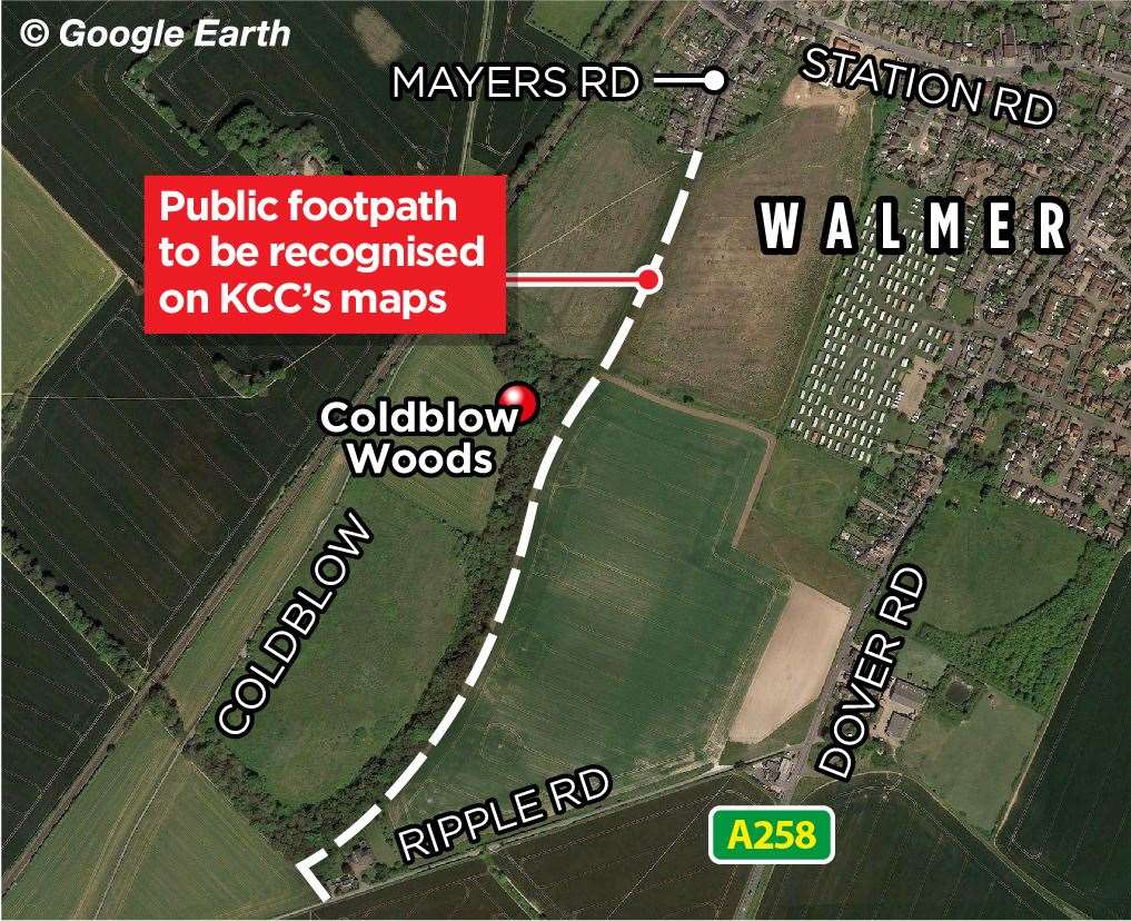 The footpath through Coldblow Woods will now appear on KCC maps