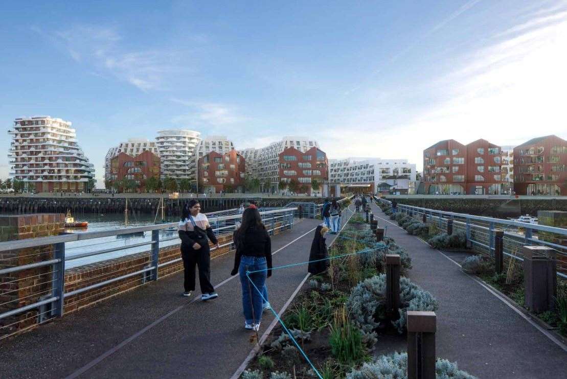 Artist's impression of how the Folkestone harbour development could look from the viaduct. Picture: Folkestone Harbour & Seafront Development Company