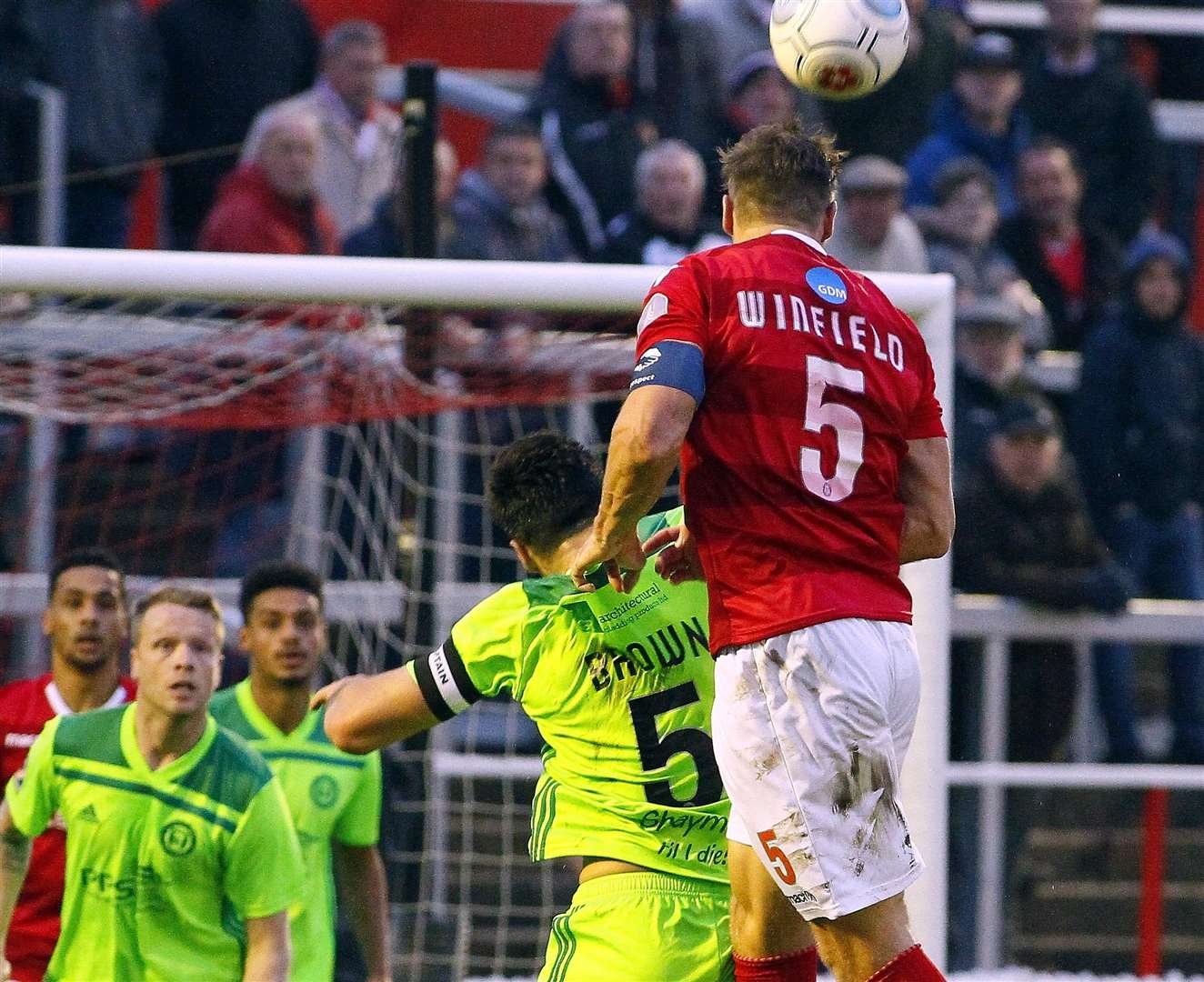 Dave Winfield wins another header for Ebbsfleet Picture: Sean Aidan