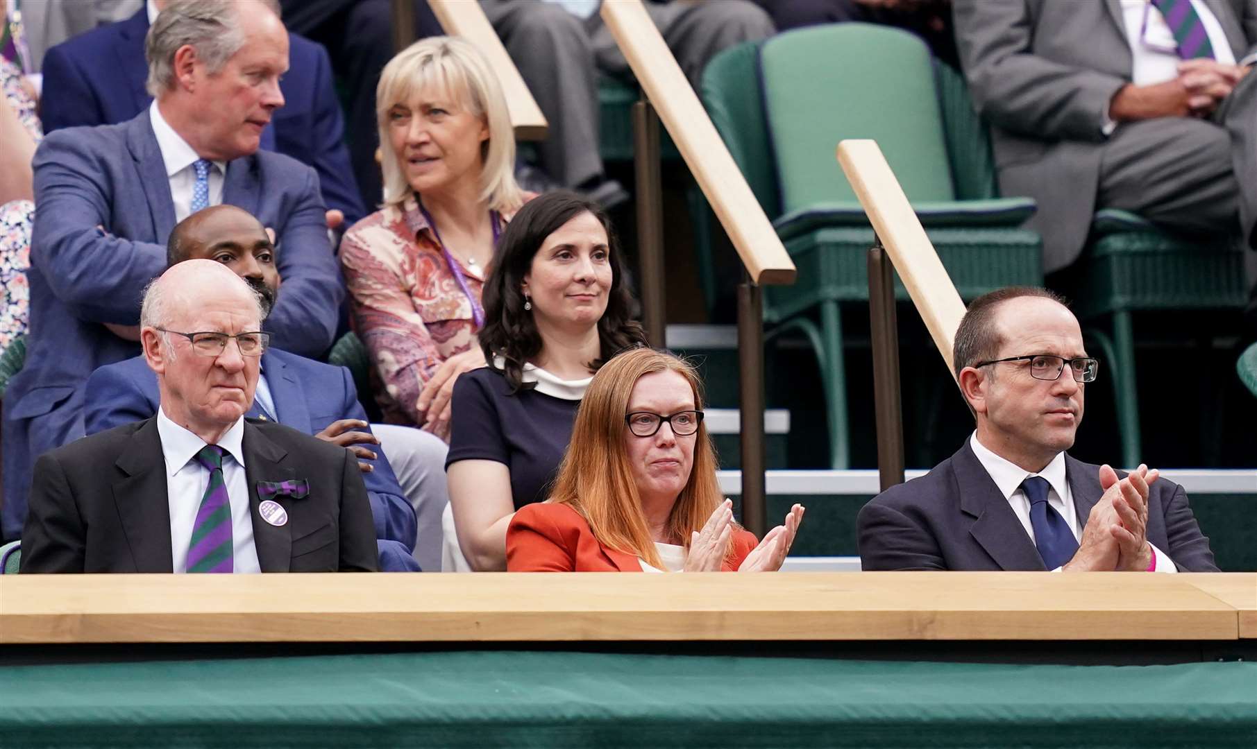 Professor Dame Sarah Gilbert, centre, in the Royal Box at Centre Court on day one of Wimbledon (John Walton/PA)