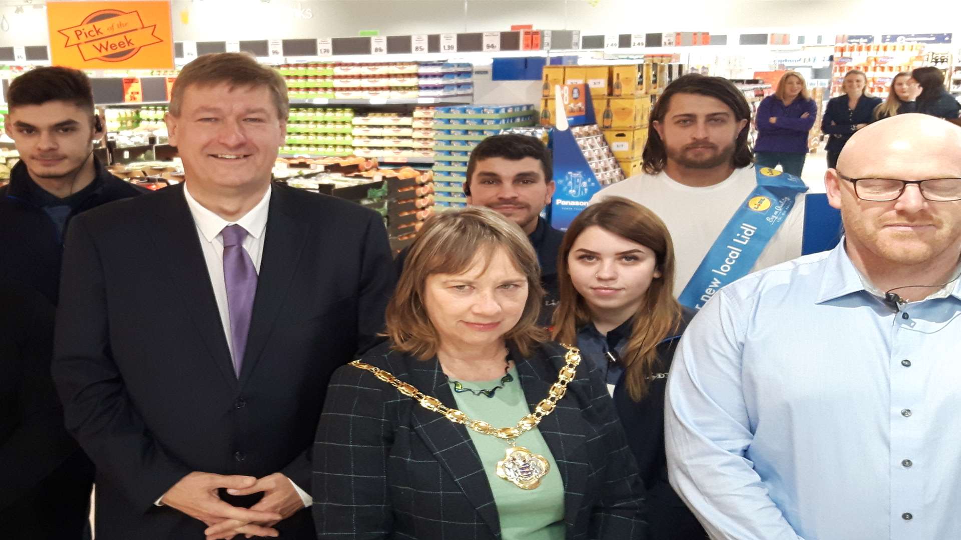 Council leader Keith Morris and chairman Sue Chandler with staff