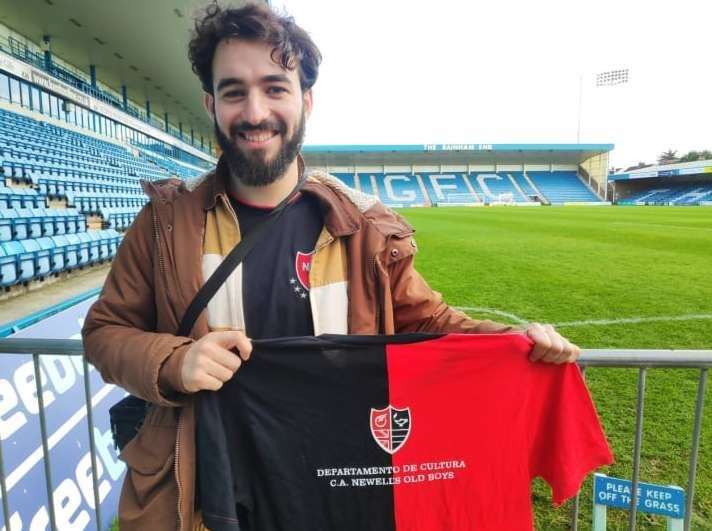 Newell's Old Boys fan Alejandro Conta at Priestfield with a Newell's shirt during a pilgrimage to the birthplace of Isaac Newell. Picture: Alejandro Conta