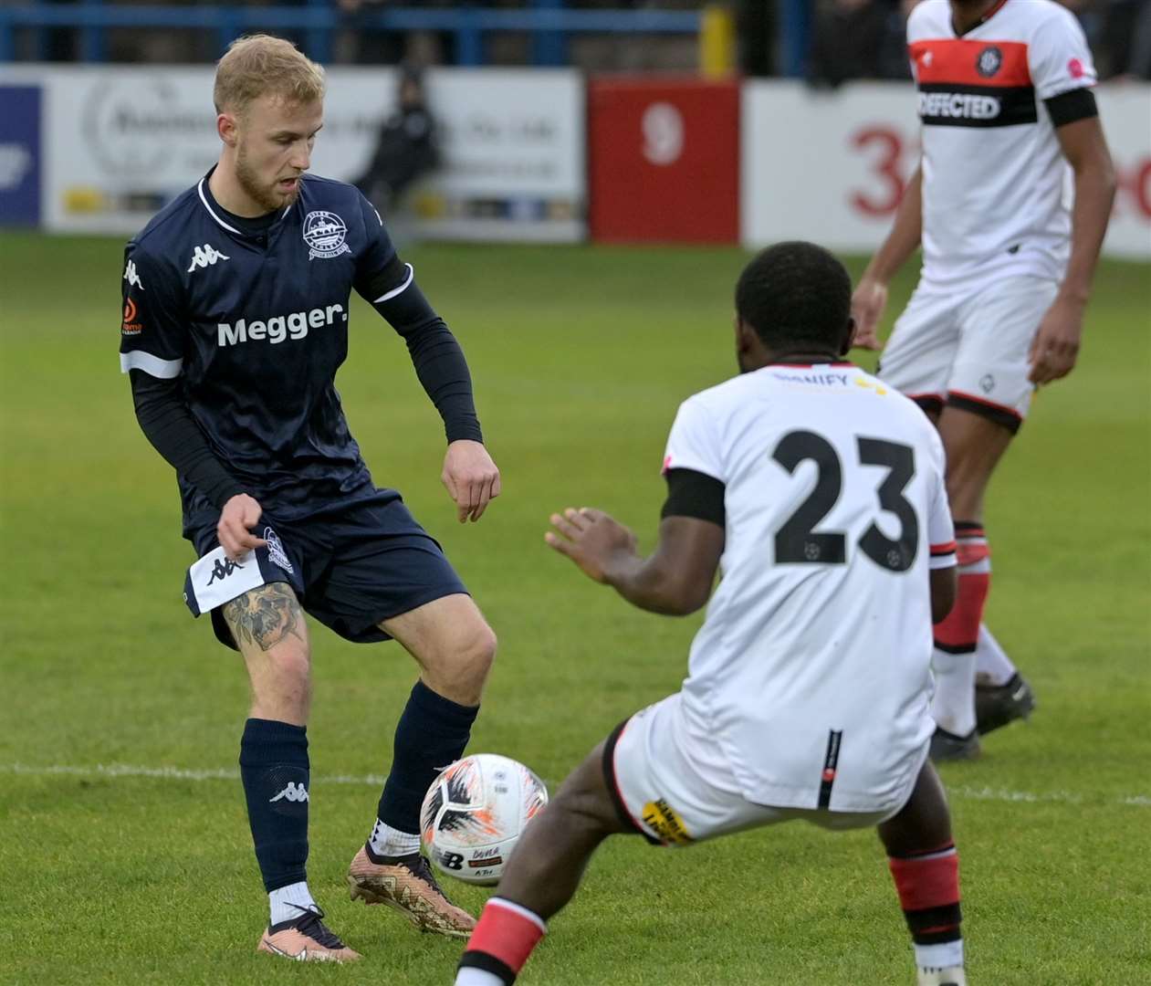 Alfie Paxman on the ball at Crabble for the hosts. Picture: Stuart Brock