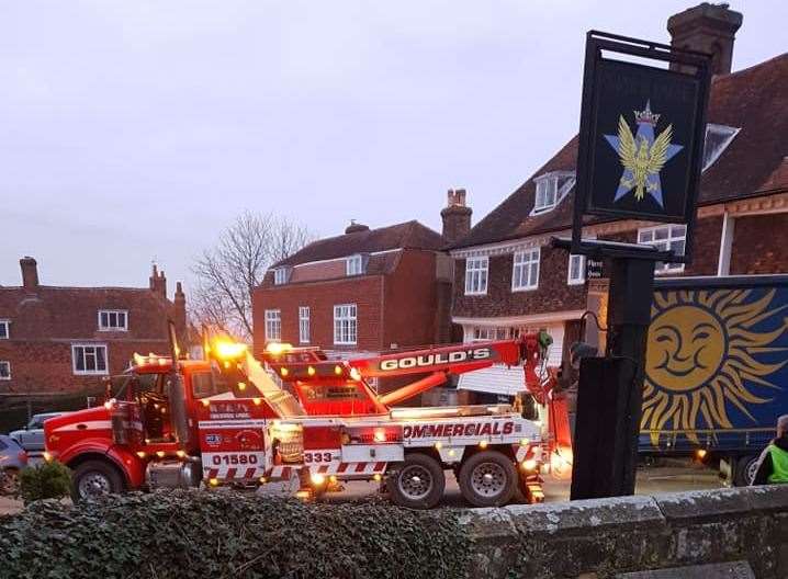 Church Lane in Goudhurst village was blocked in May 2019 after a lorry got stuck on bollards