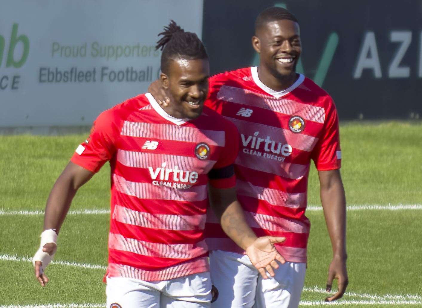 Ebbsfleet United top scorer Dominic Poleon celebrates after making it 1-0. Picture: Ed Miller / EUFC