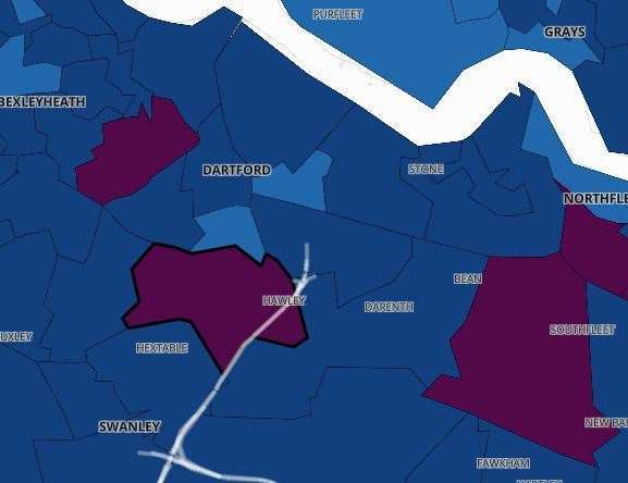 The Covid-19 infection rates in Dartford. Pic: Public Health England