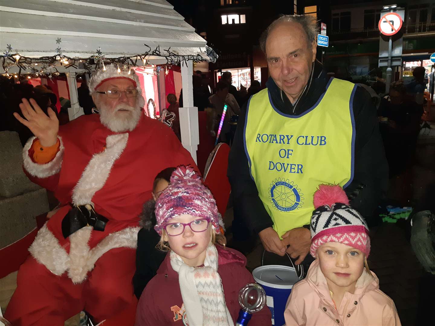 Children with the Rotary Club of Dover Father Christmas float at Market Square