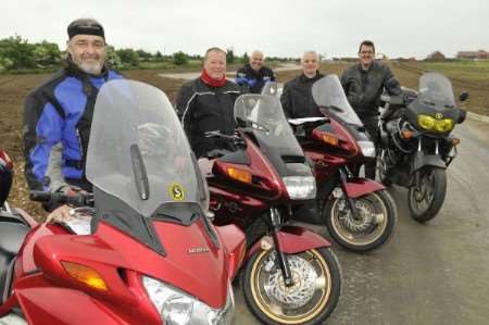 Sheppey Bikers' group members Alan Halls, Dennis Parker, Dave Sinden, Harry Priestley and Renato Magri set off on their European adventure