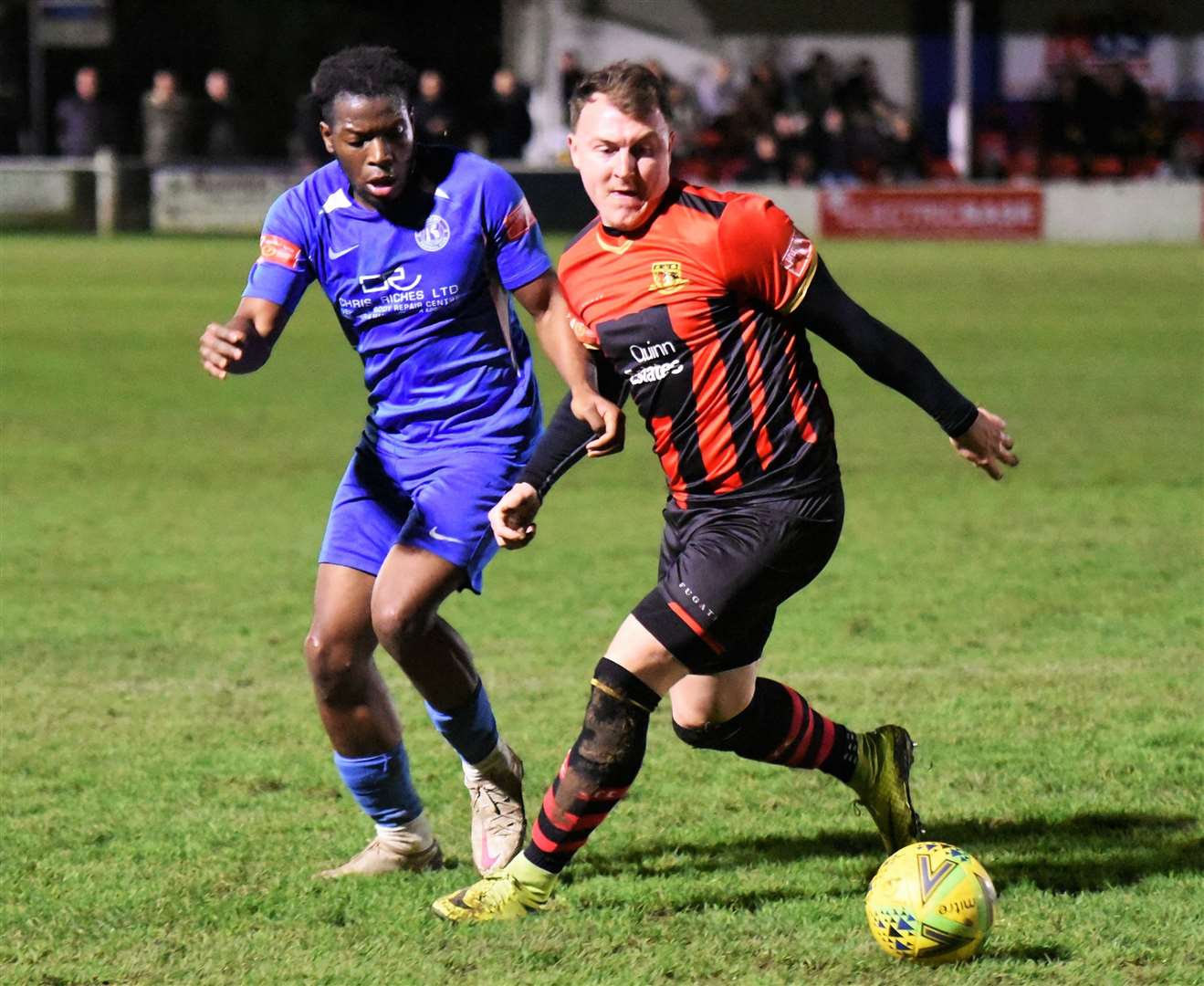 Alex Flisher in possession for Sittingbourne during their 1-1 draw at Herne Bay Picture: Ken Medwyn