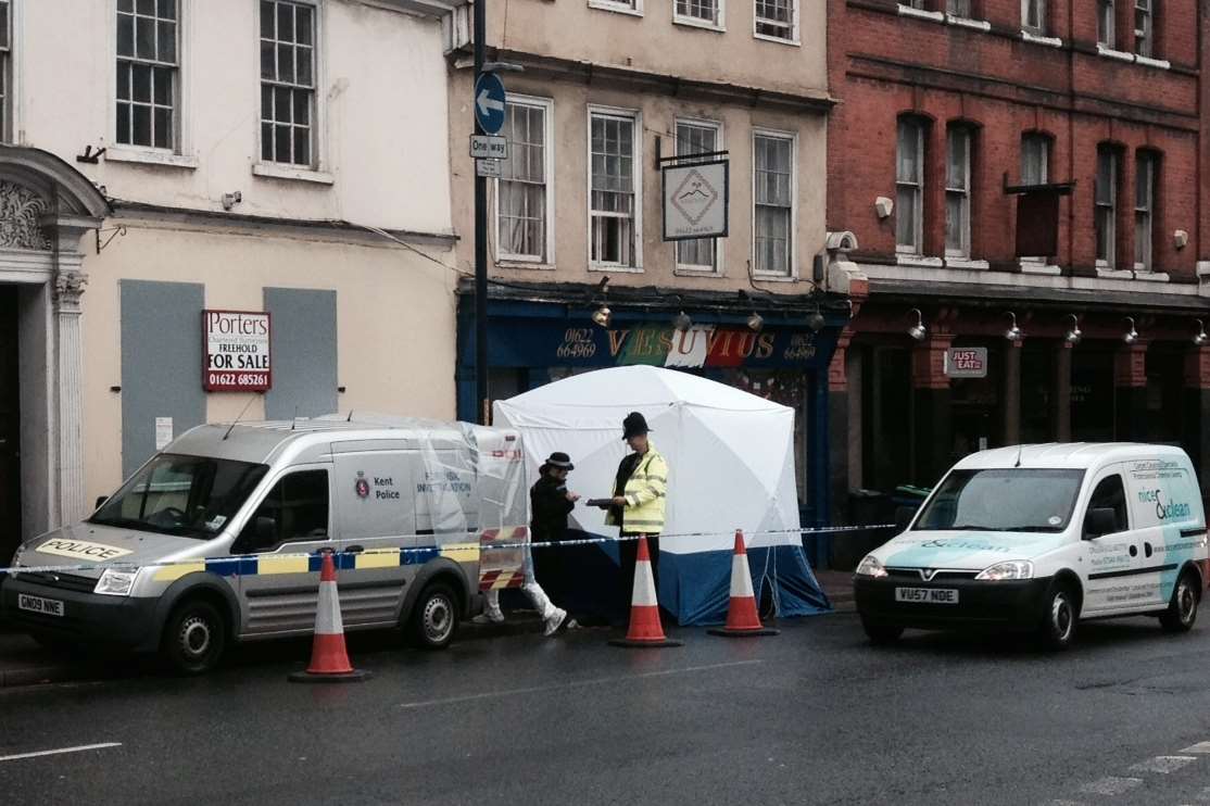 Police forensics officers at the scene in Lower Stone Street, Maidstone