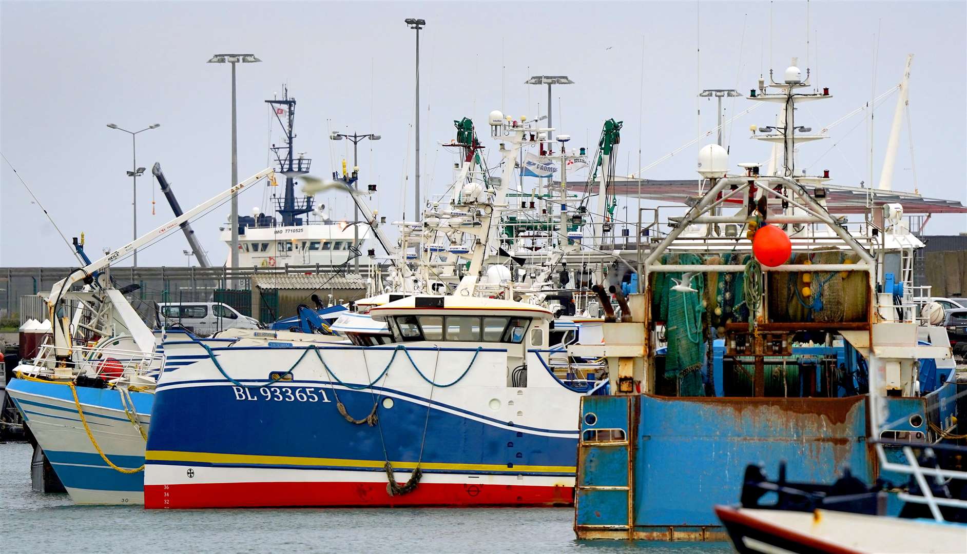 Fishing boats moored in the port of Boulogne. France has threatened to block British trawlers from French ports in a row over fishing rights (Gareth Fuller/PA)