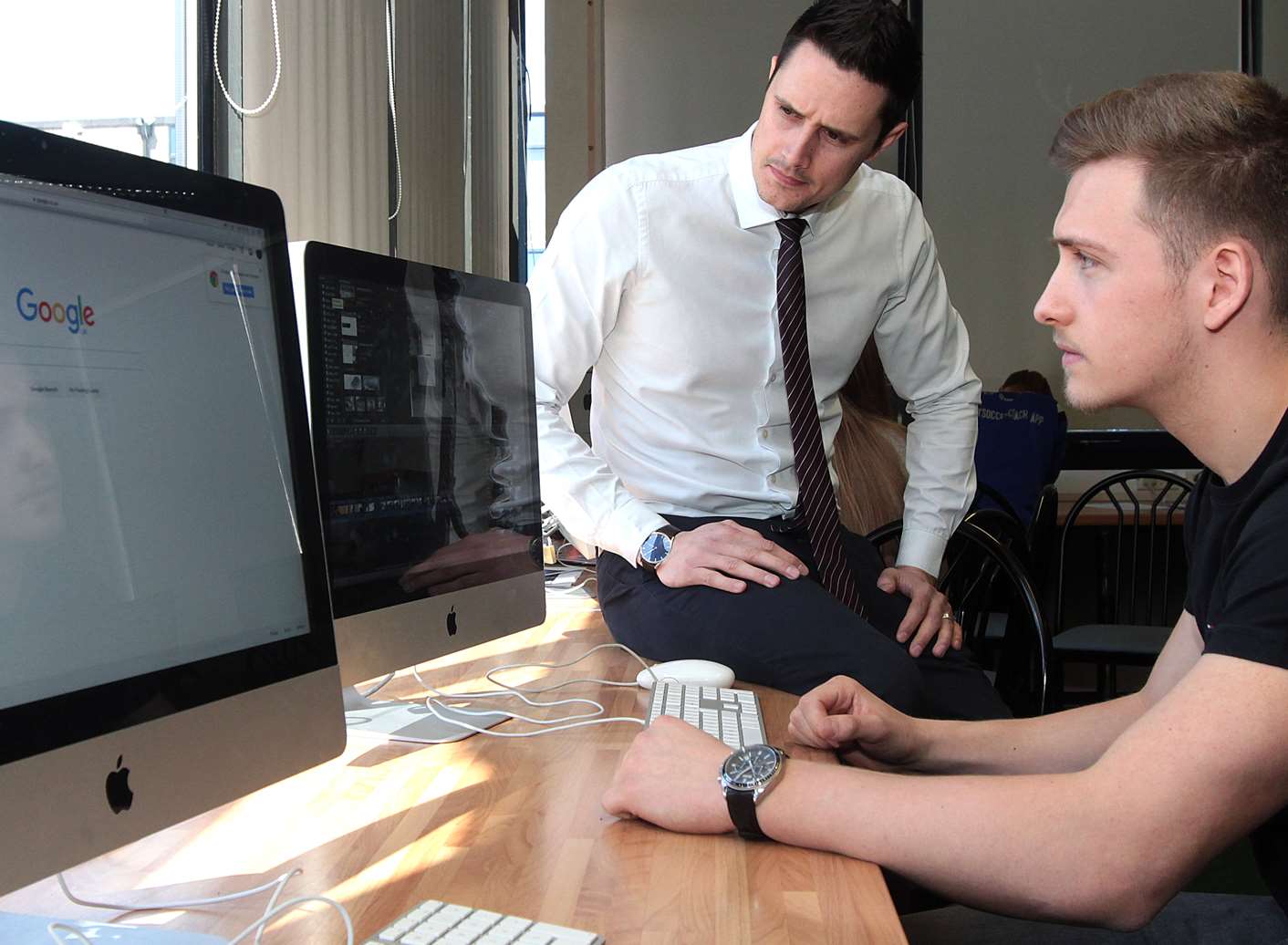 Matt Quinney, 18 (right) with Maplesden Noakes' head of sixth form, Mr Tom Newcombe (left)