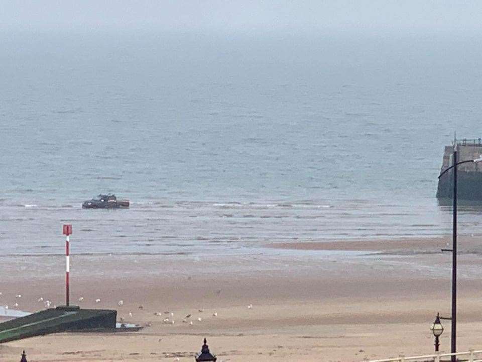 The vehicle was spotted disappearing into the waves this morning. Picture: Ginta Hremenkina