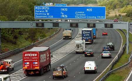 The M20 junction 3 interchange with the M26, near Wrotham, which is the subject of the KM Lights for Life campaign. Picture: MATT WALKER