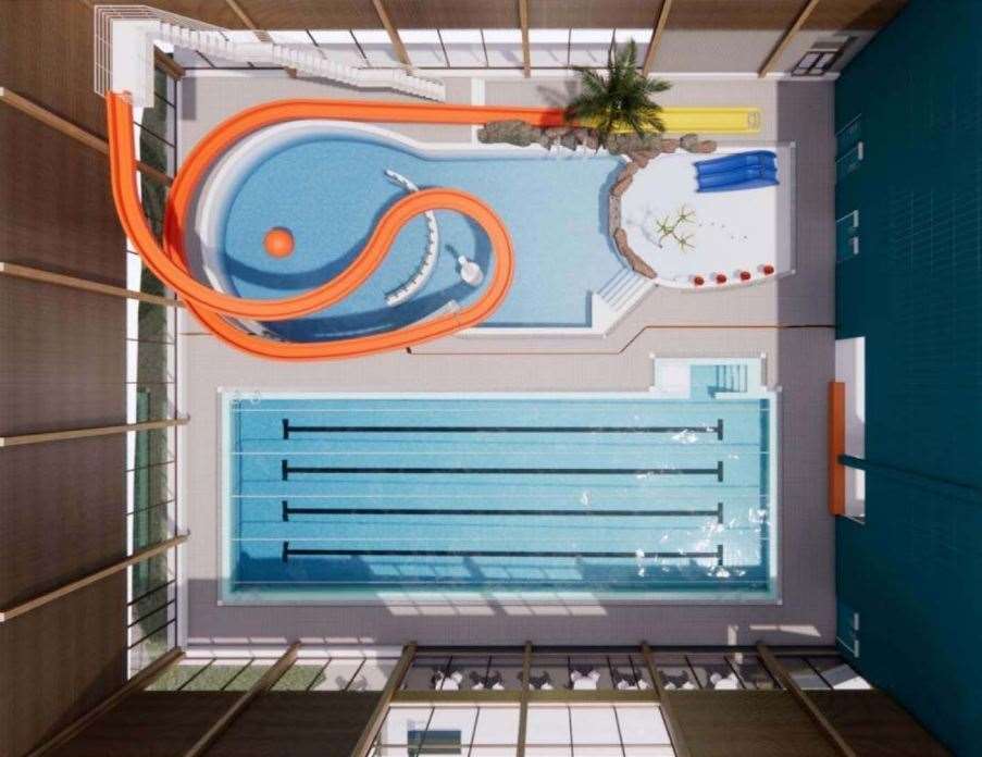 The two pools in the new Splashes Sports Centre at Rainham. Image: Space and Place