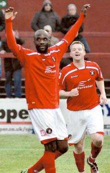 Calum Willock celebrates after scoring the winner from the penalty spot