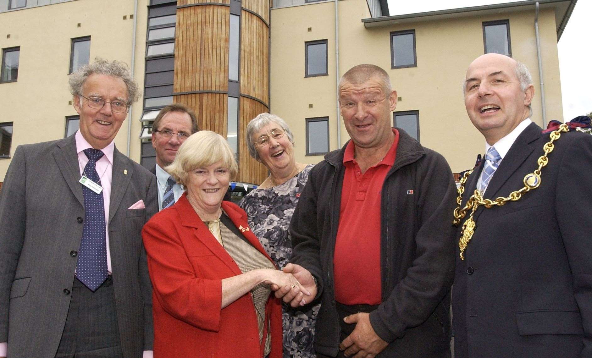 Maidstone MP Ann Widdecombe opened Lily Smith House, where Maidstone Day Centre is based, in 2004. She met client Michael Tucker, and is pictured with, from left, Mike FitzGerald, Peter Walters, Patricia McCabe and Maidstone Mayor, Cllr Peter Hooper Picture: John Wardley