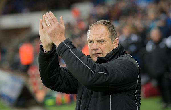 Gillingham boss Steve Lovell thanks the away fans at Swansea Picture: Ady Kerry (6790296)