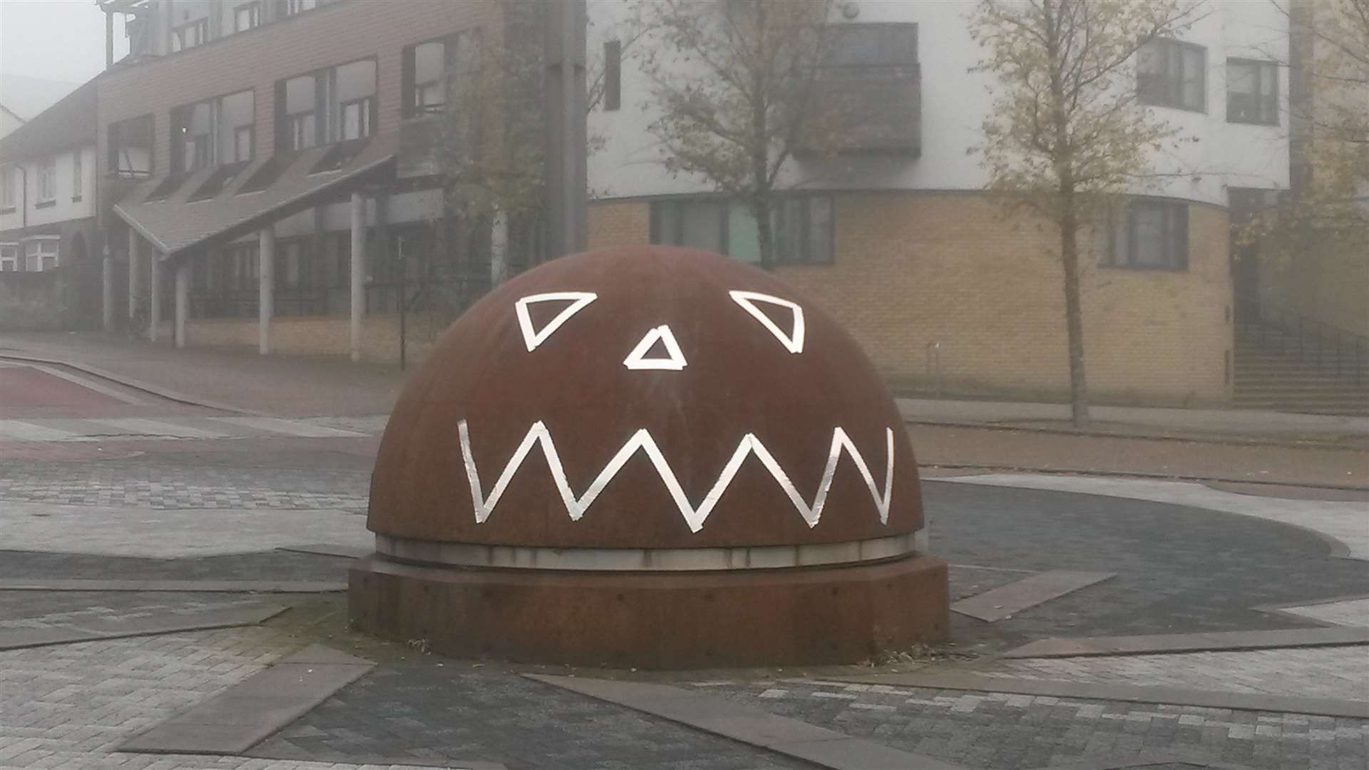 The Bolt sculpture has been given a Halloween face