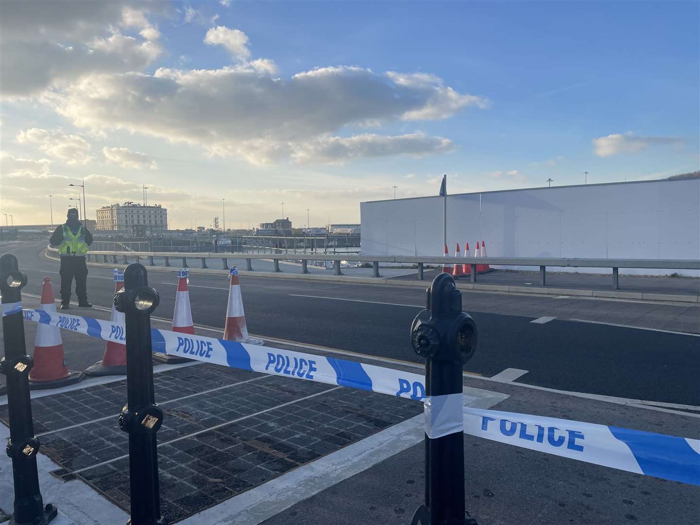 Police at the waterfront in Dover this morning