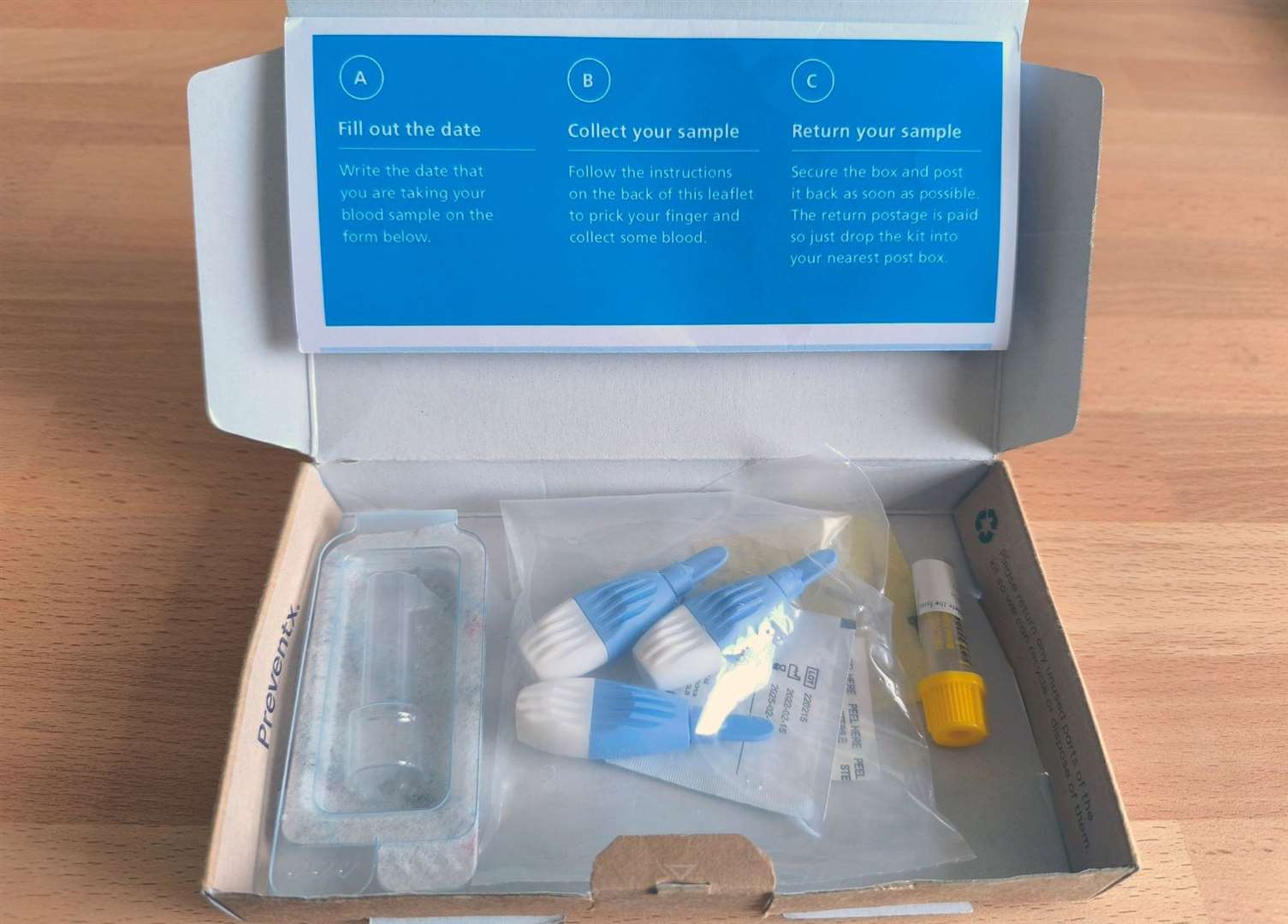 A free testing kit for hepatitis C provided by the NHS test-at-home service.