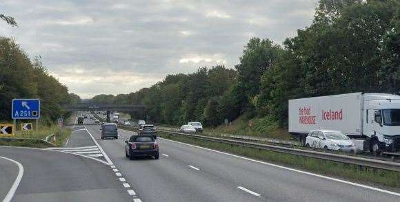 Traffic was held on the M2 this morning between Faversham and the Stockbury Roundabout near Sittingbourne. Picture: Google Maps