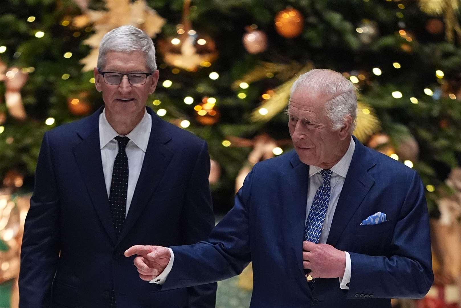 King Charles and Tim Cook met young people from the King’s Trust at Battersea Power Station in London (Aaron Chown/PA)