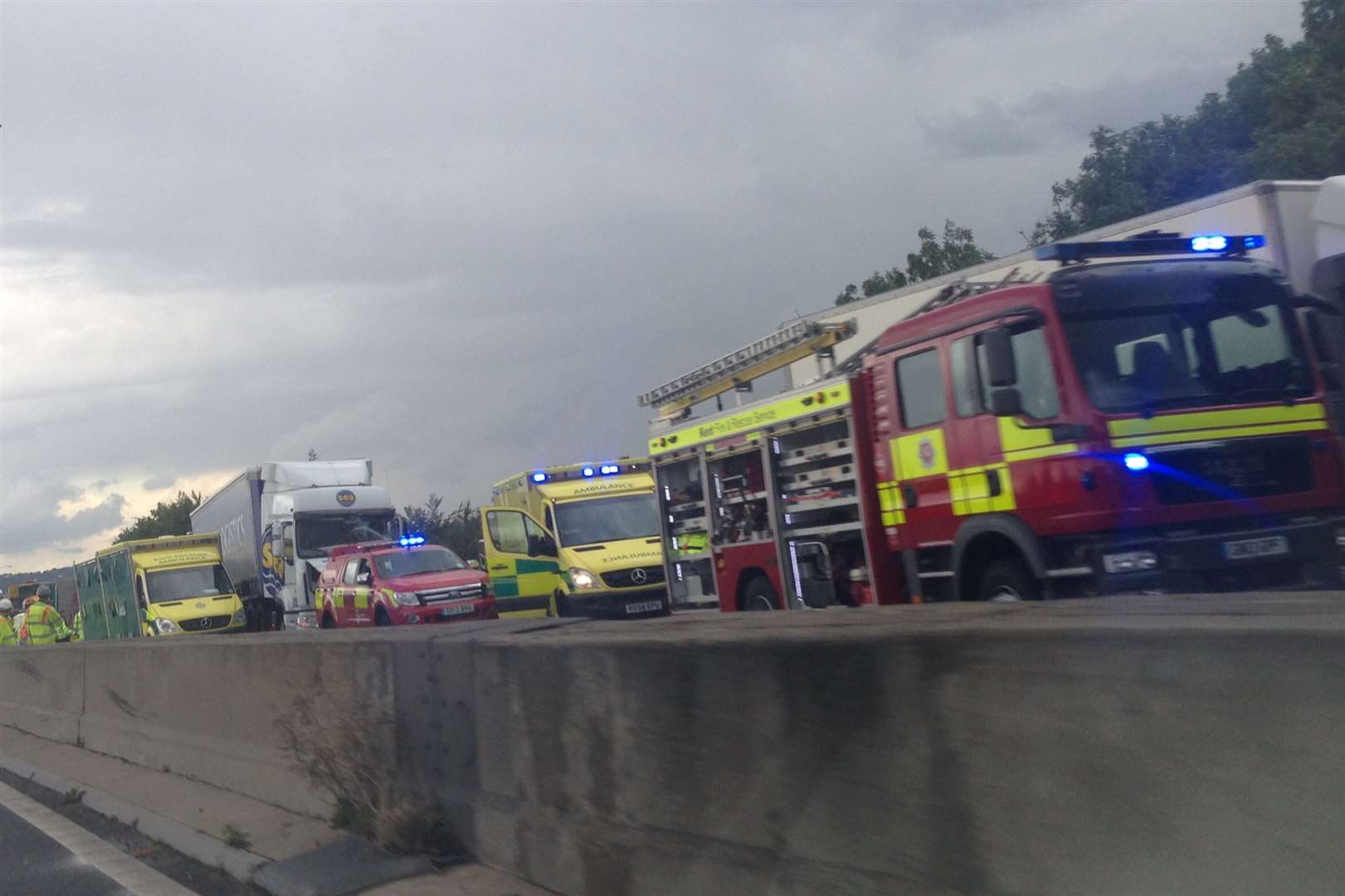 Emergency services at the scene of the crash on the M25