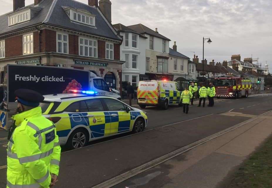 Police closed The Strand after the crash. Photo: Leslie Burgess