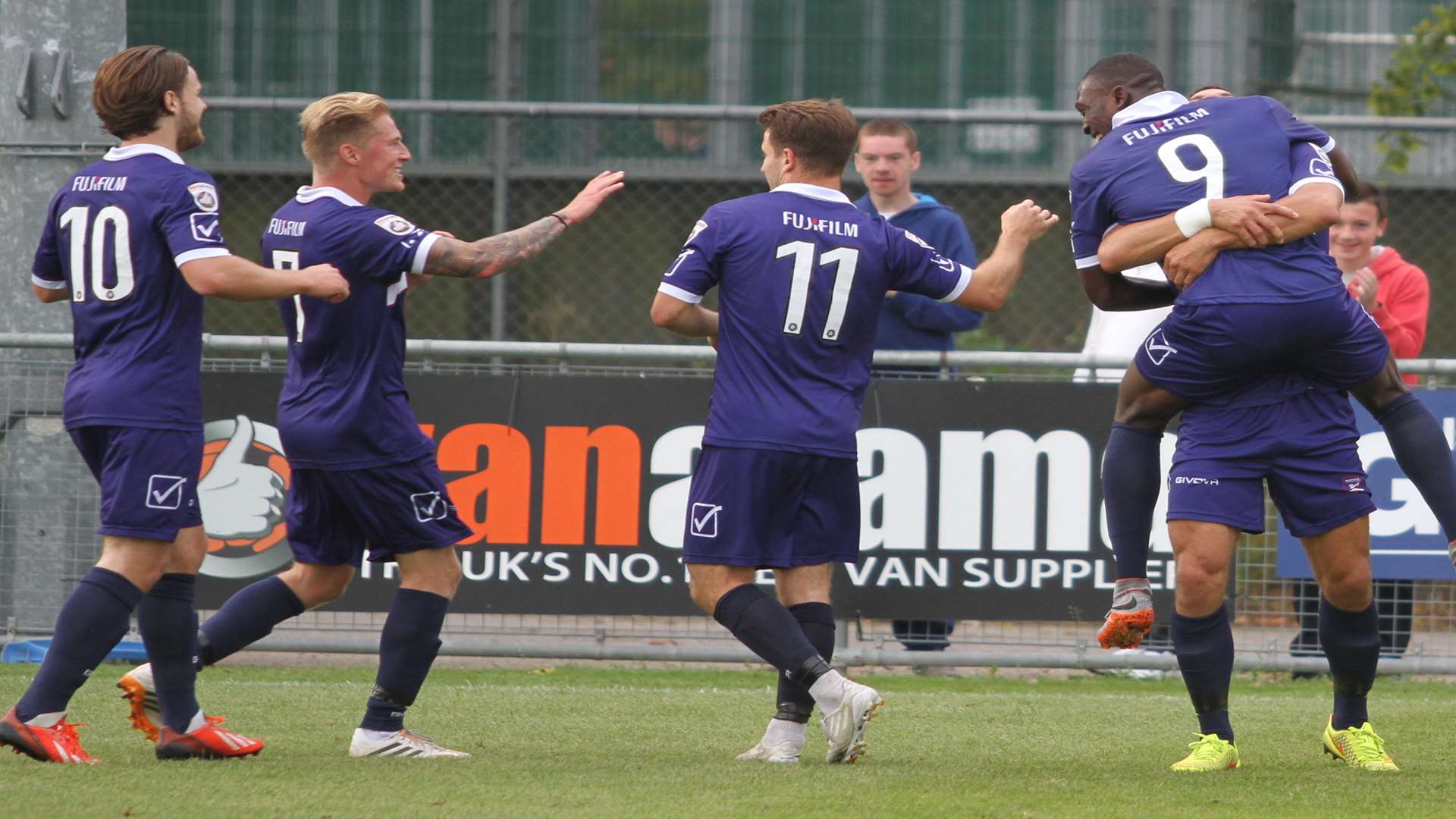 Freddie Ladapo celebrates his goal against Truro City on Saturday. Picture: Don Walker