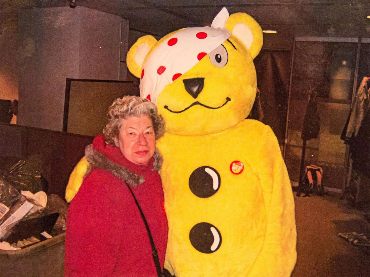 Collect photo of the late Joyce Rose, a former tea lady at at the BBC who gave bosses the idea for Children In Need seen here with Pudsey at the BBC. Picture: SWMS (5462651)