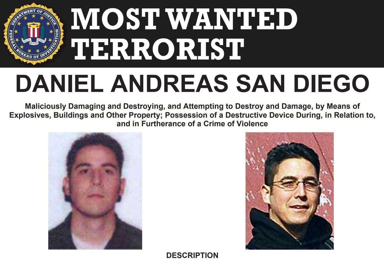 An FBI appeal poster for Daniel Andreas San Diego (FBI/PA)