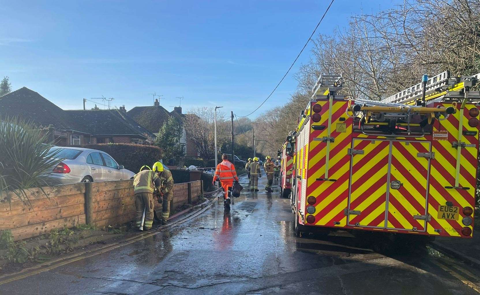 Firefighters in Station Road, Cuxton, following a house fire. Picture: Joe Crossley