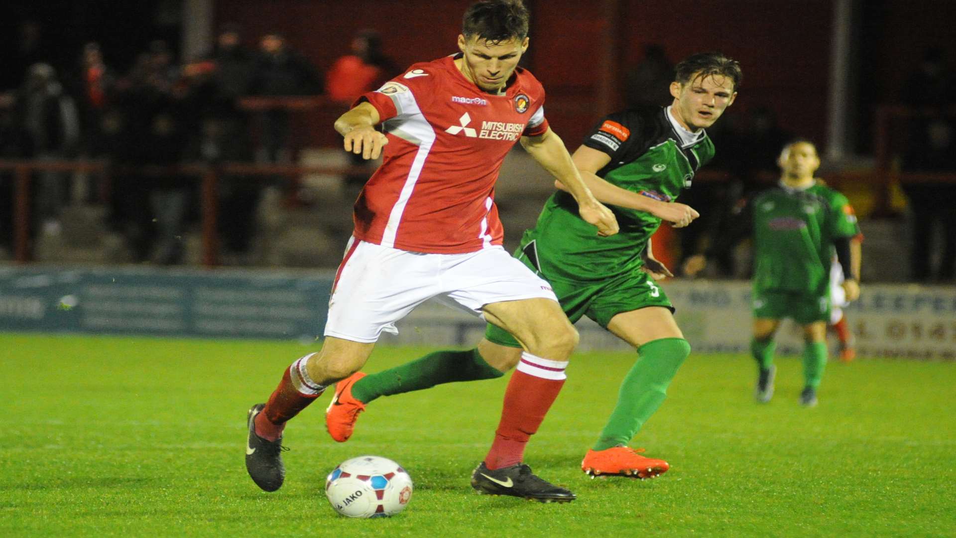 Charlie Sheringham pulls the trigger for Ebbsfleet's winning goal Picture: Steve Crispe