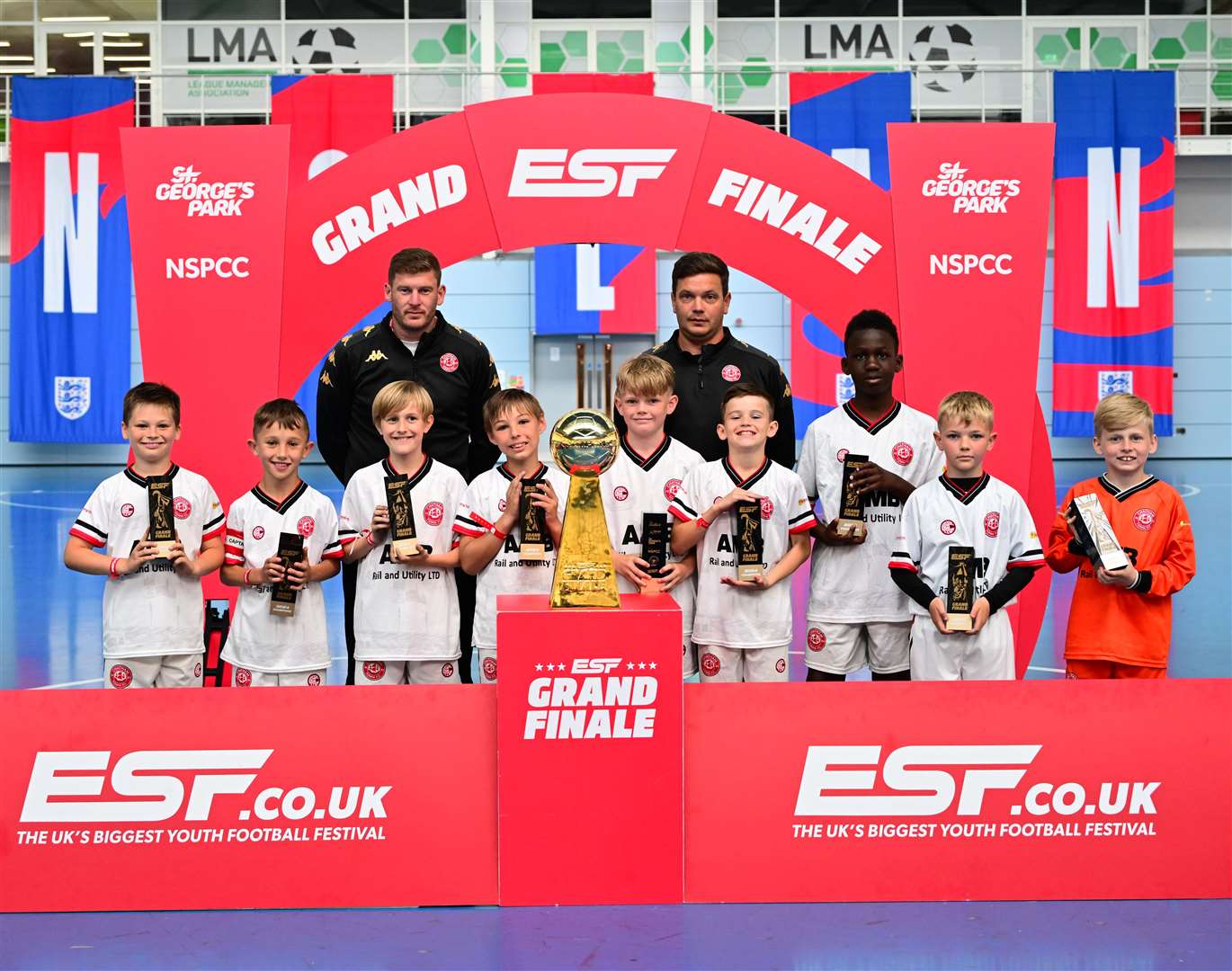Chatham Town under-10s celebrate their tournament win at St George’s Park. Picture: ESF Events Ltd