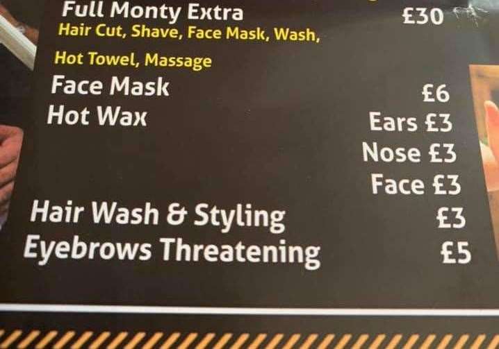 Eagle-eyed residents quickly noticed 'eyebrow threatening' on the price list