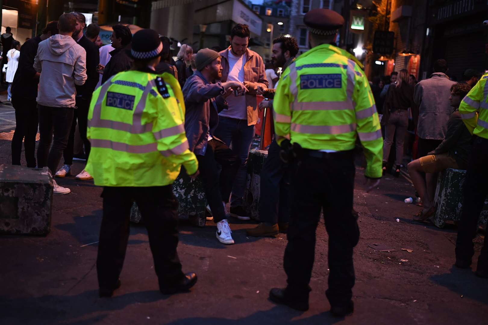 Police officer in Borough Market, London, as coronavirus lockdown restrictions are eased across England (Kirsty O’Connor/PA)