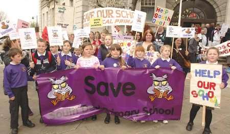 Some of the staff, parents and pupils involved in the protest outside County Hall ahead of the meeting. Picture: ANDY PAYTON