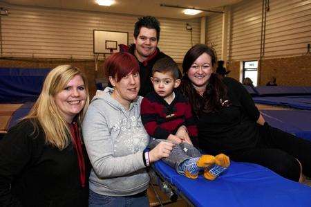 Angela Thomas, Natalie and Oliver Smith, with Bounce DMT and Trampoline Club founders Thomas Everingham and Hannah Curling