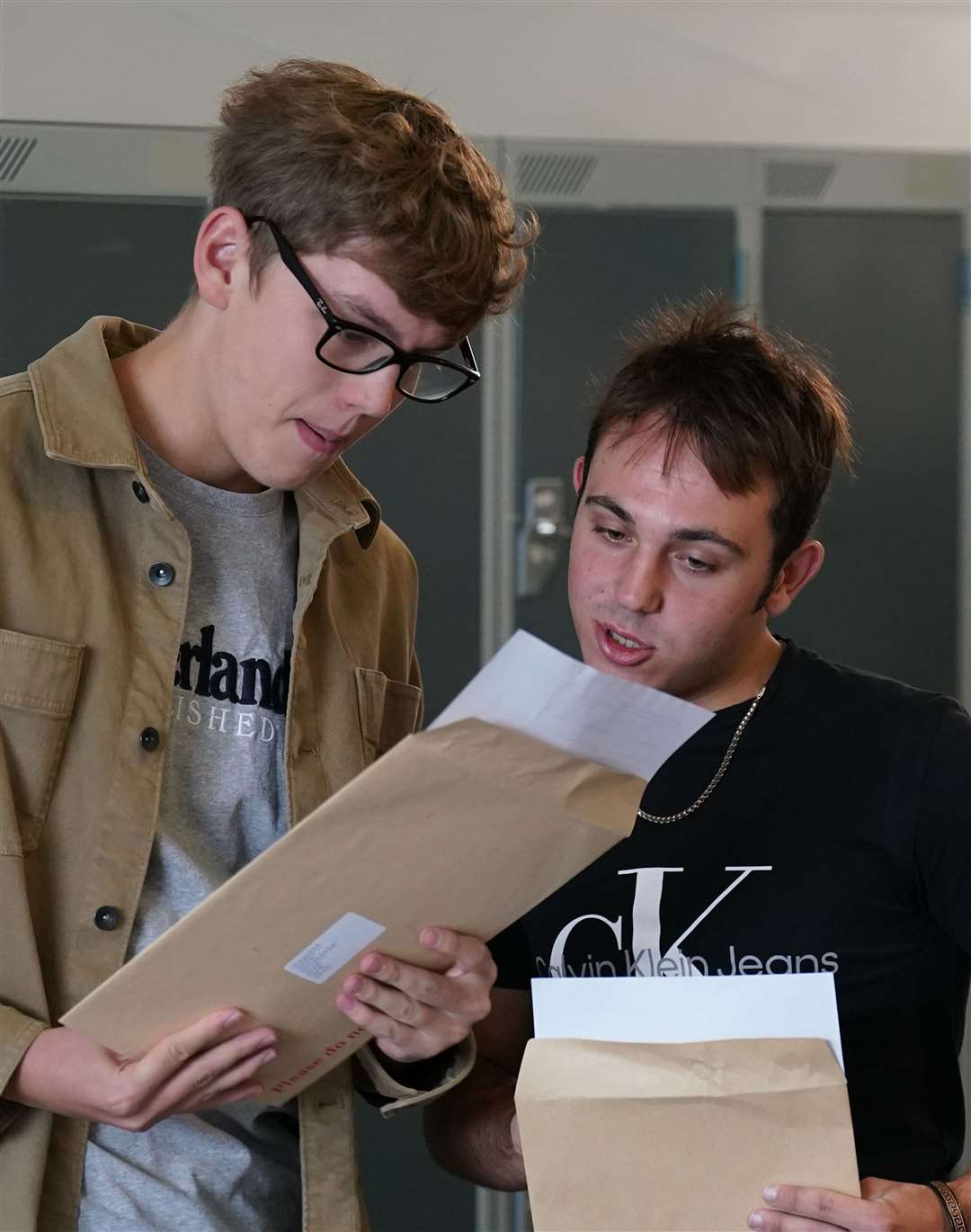 Richard Osborne (left) and Rhys Marjoram checked out their grades at Langley School in Loddon, Norfolk (Joe Giddens/PA)