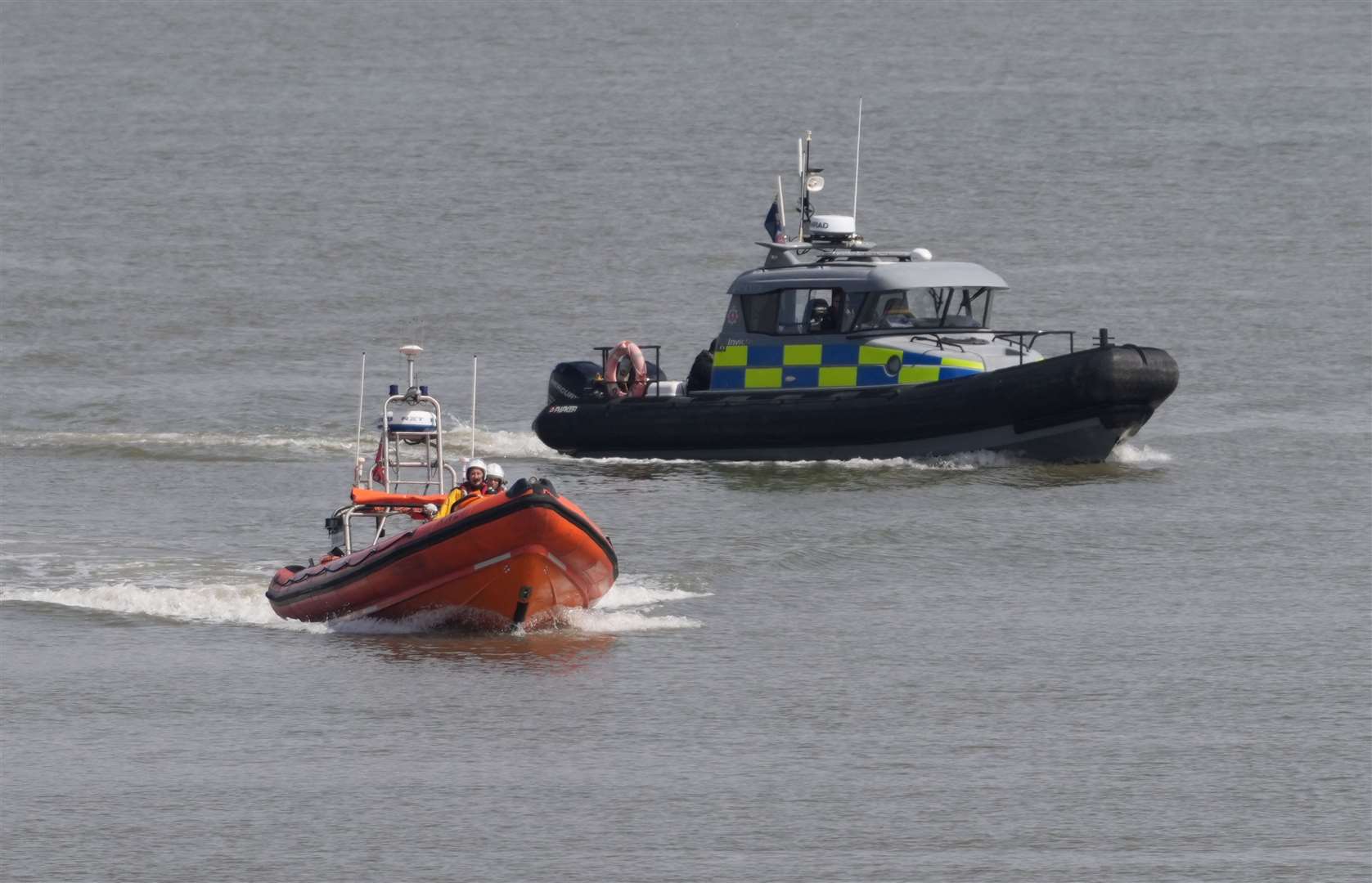 A police boat and RNLI lifeboat were spotted in the Thames