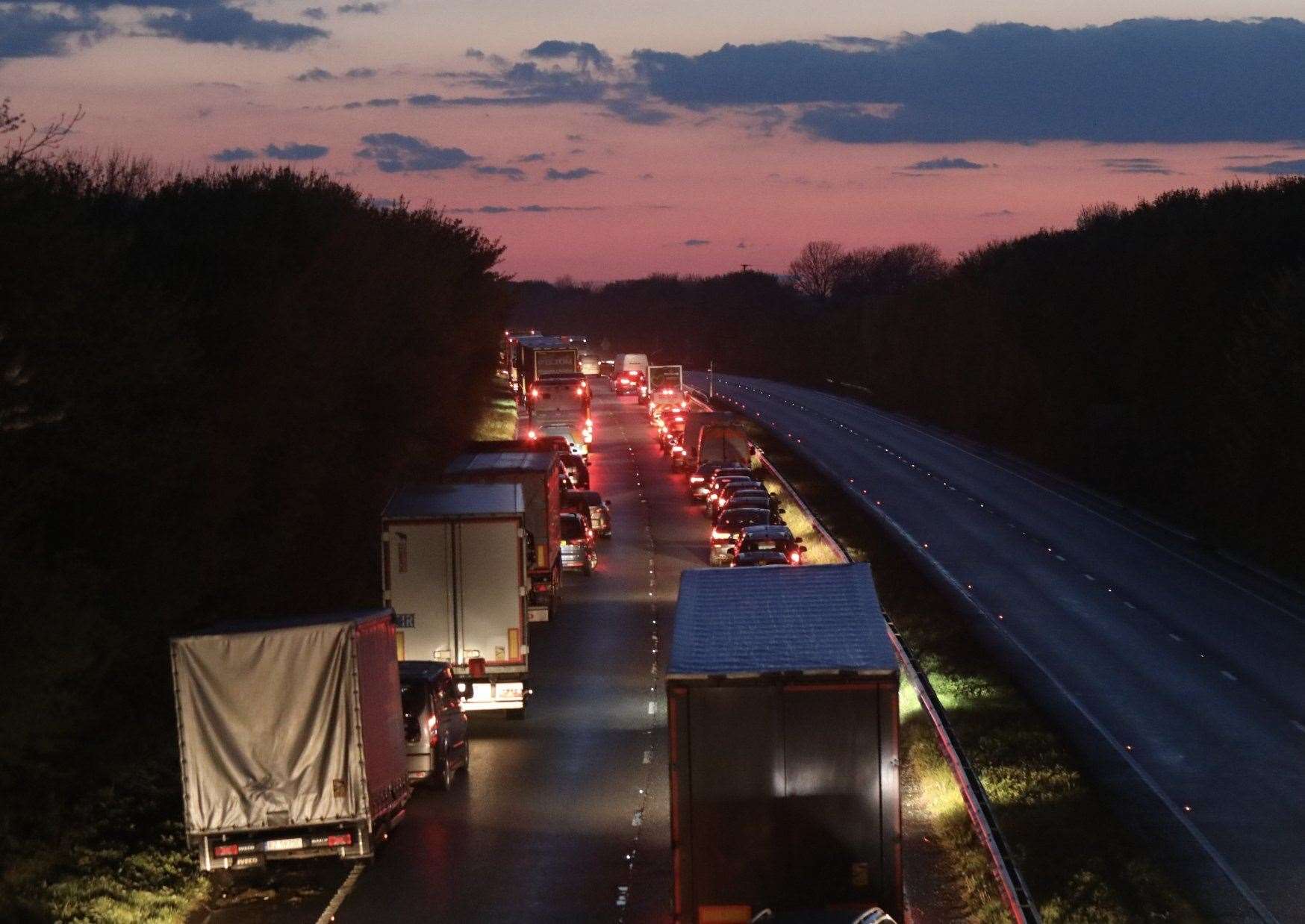 Traffic building up on the A20 near Dover. Picture UKNIP