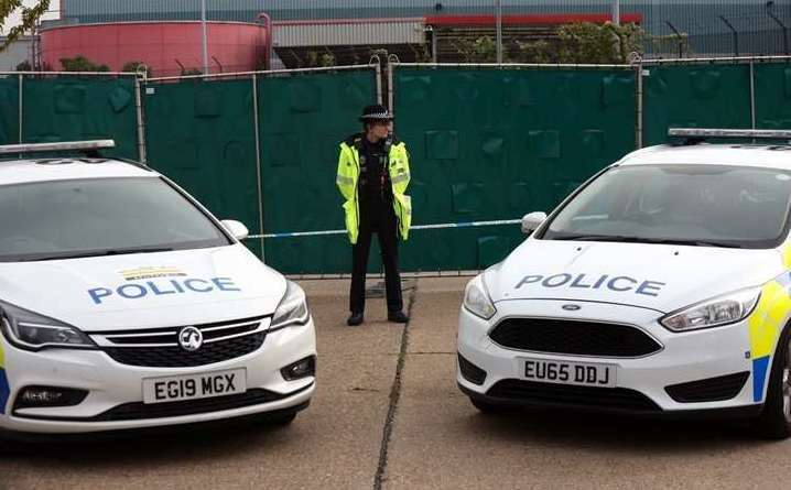 Police at the scene where 39 people were found dead in a lorry in Essex. Picture: UKnip