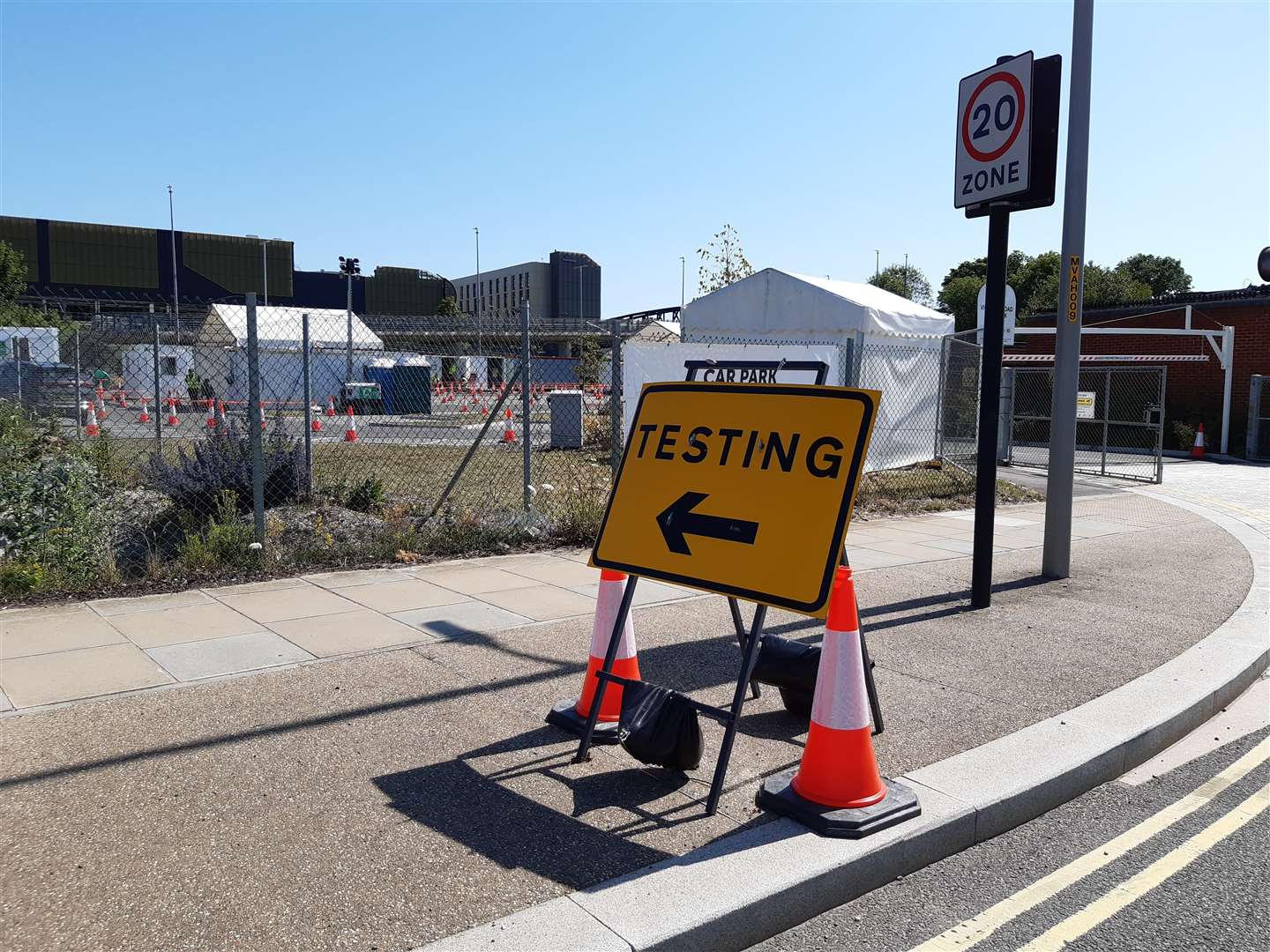 The coronavirus testing centre in Ashford has been set up on the Victoria Road car park. Picture: Dan Wright