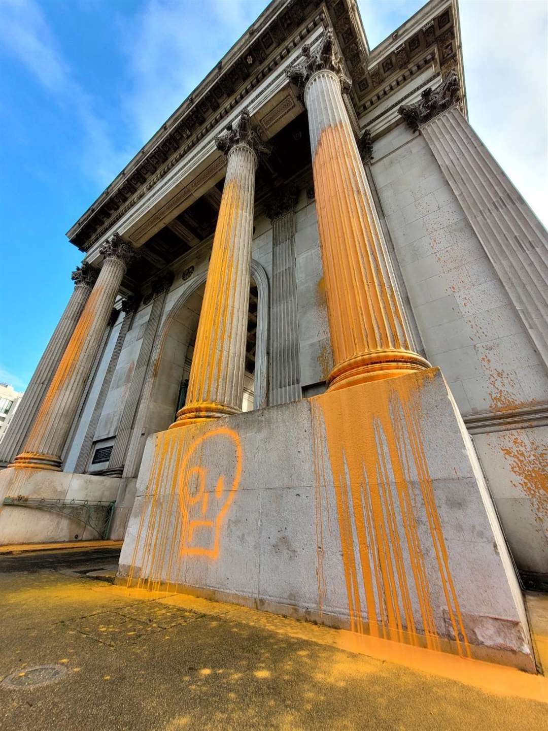 Just Stop Oil protesters sprayed orange paint on the historic structure at Hyde Park Corner on Wednesday (Just Stop Oil/PA)