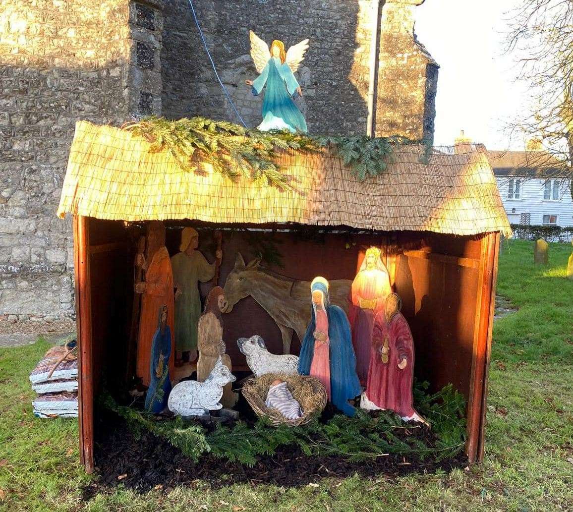 All Saints Church's nativity scene before the baby Jesus doll went missing. Picture: Eastchurch Parish Council